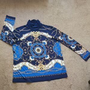 Elegant Blue and Gold Long Sleeve Top